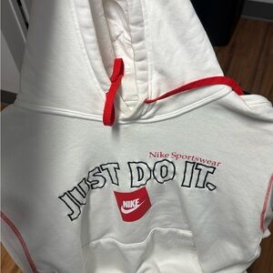 Nike Sportswear White Hoodie with Red Details